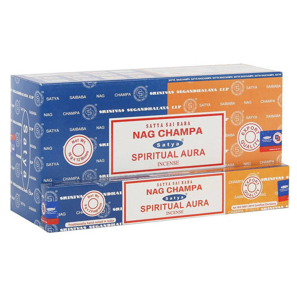 12 Pack of Combo Satya Incense - Nag Champa and Spiritual Aura - Home Decor Emporium