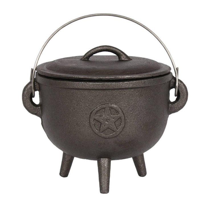 15cm Cast Iron Cauldron With Pentagram - Home Decor Emporium