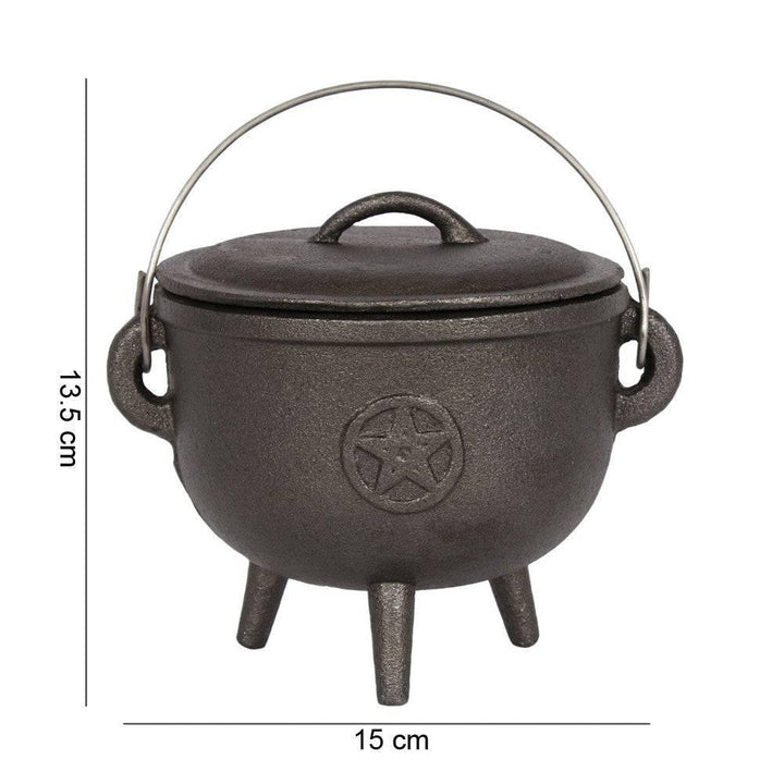 15cm Cast Iron Cauldron With Pentagram - Home Decor Emporium