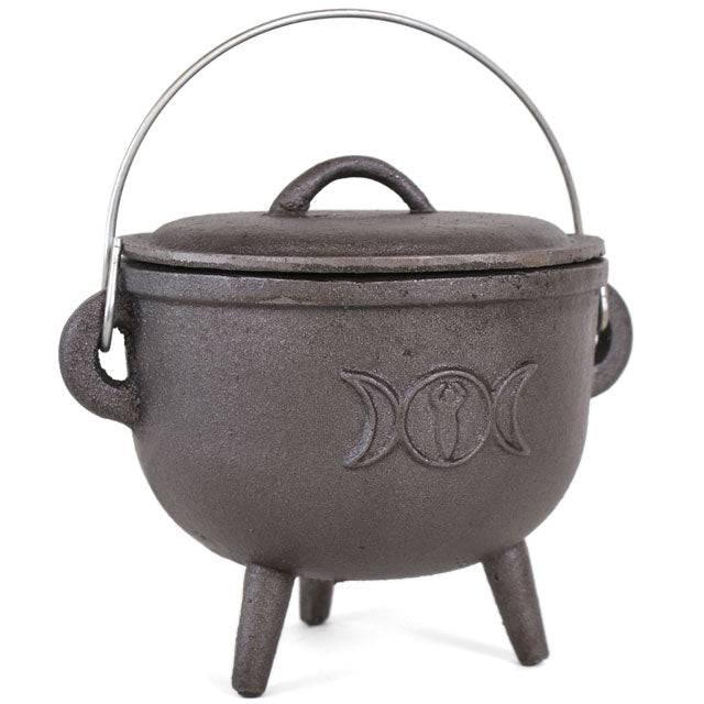 15cm Cast Iron Cauldron With Triple Moon - Home Decor Emporium