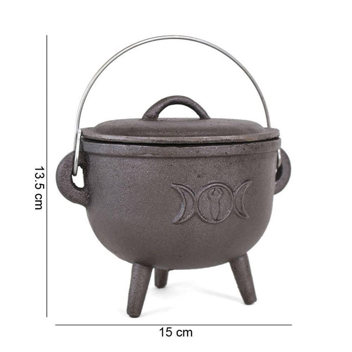 15cm Cast Iron Cauldron With Triple Moon - Home Decor Emporium