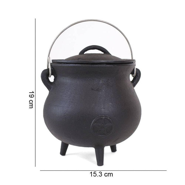 19cm Cast Iron Cauldron With Pentagram - Home Decor Emporium