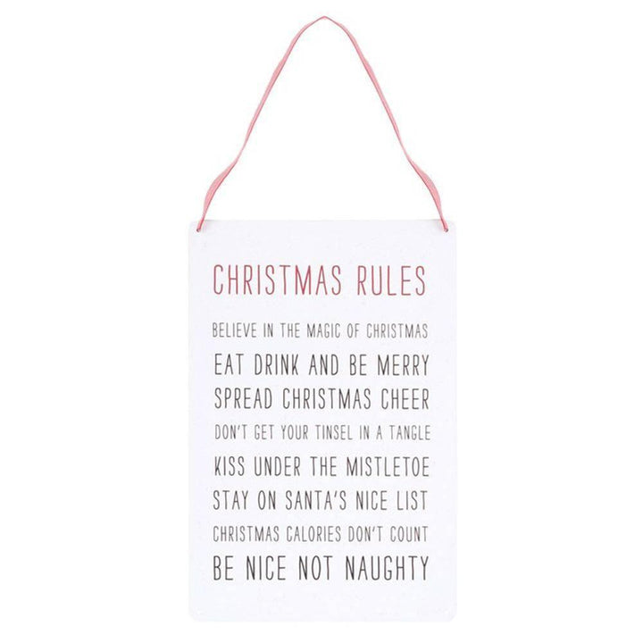 30cm Christmas Rules Metal Hanging Sign - Home Decor Emporium