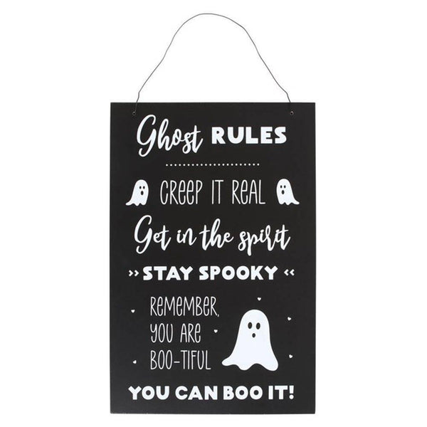 30cm Ghost Rules Hanging Sign - Home Decor Emporium