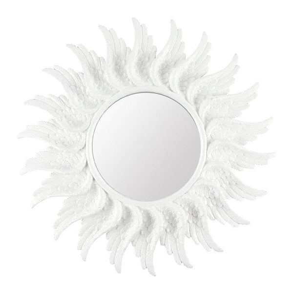 47cm Round White Glitter Angel Wing Mirror - Home Decor Emporium