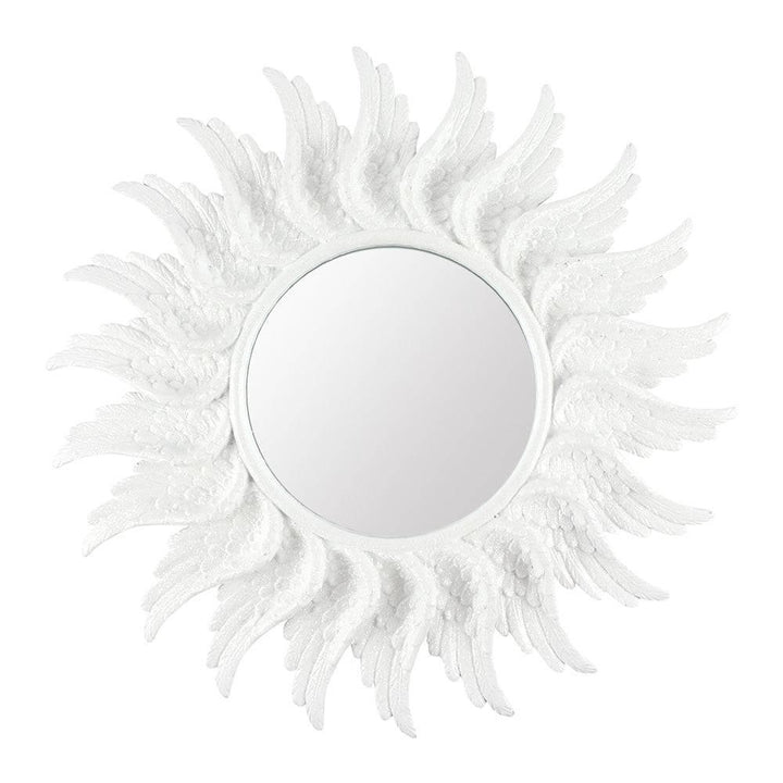 47cm Round White Glitter Angel Wing Mirror - Home Decor Emporium