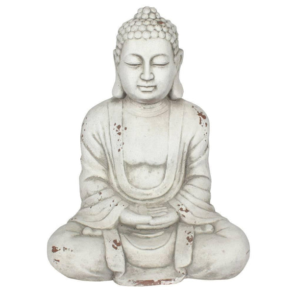 58cm White Hands In Lap Sitting Garden Buddha - Home Decor Emporium