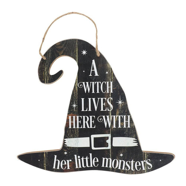 A Witch Lives Here Hanging MDF Sign - Home Decor Emporium