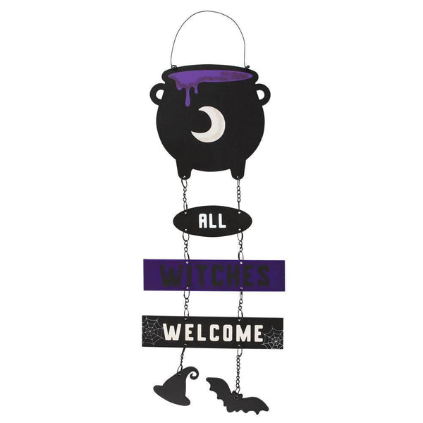 All Witches Welcome Cauldron Chain Sign - Home Decor Emporium