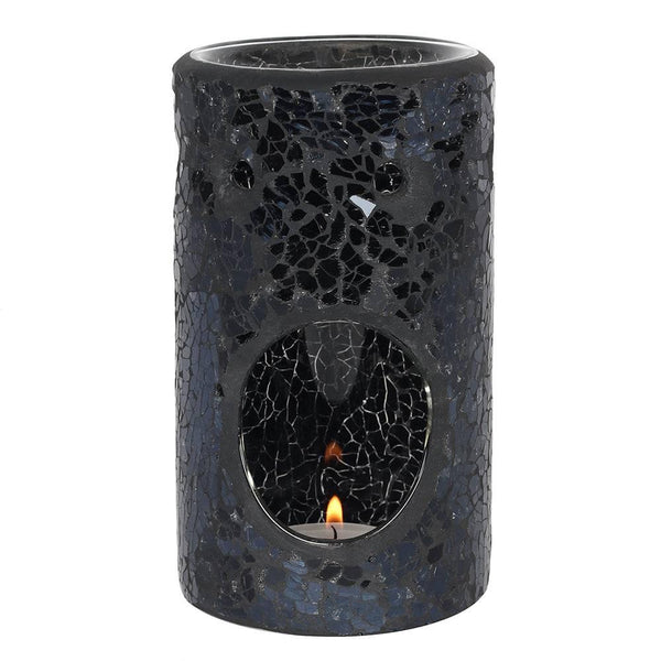 Black Crackle Glass Pillar Oil Burner - Home Decor Emporium