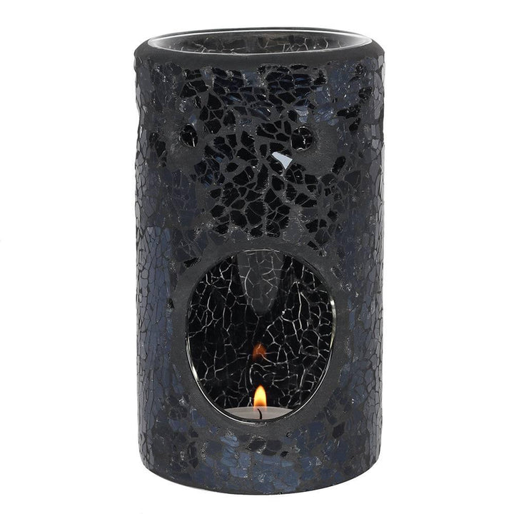 Black Crackle Glass Pillar Oil Burner - Home Decor Emporium