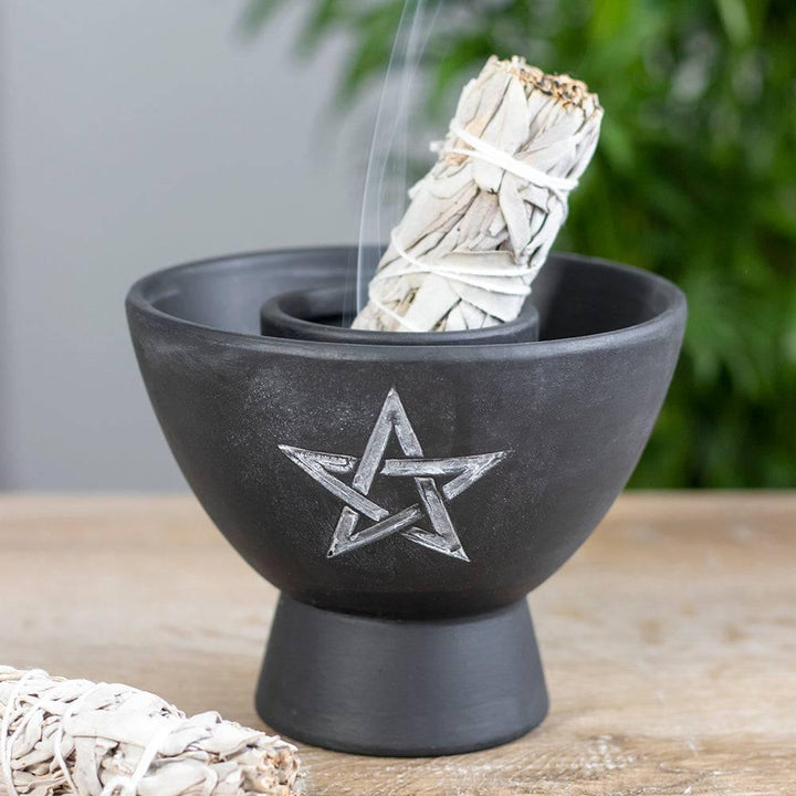 Black Pentagram Terracotta Smudge Bowl - Home Decor Emporium
