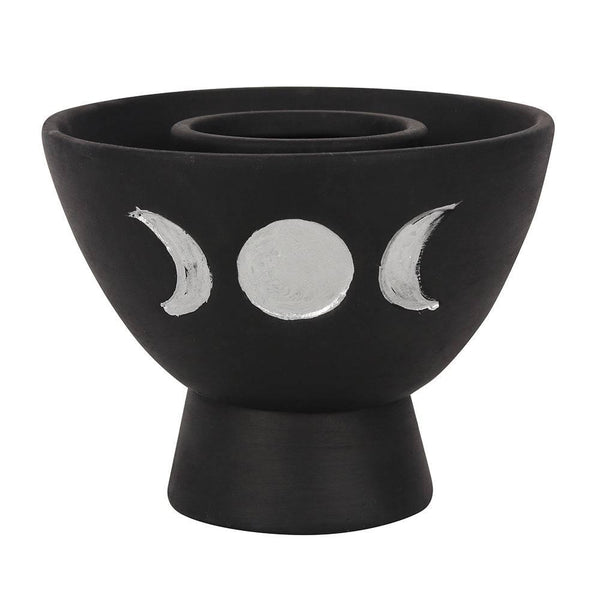 Black Triple Moon Terracotta Smudge Bowl - Home Decor Emporium