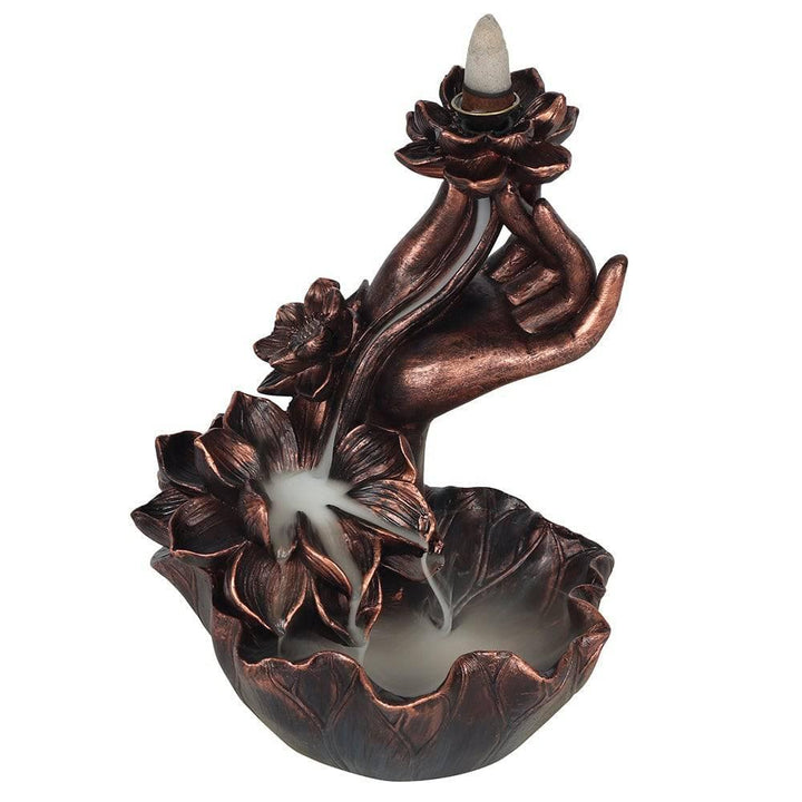 Bronze Effect Hand with Flower Backflow Incense Burner - Home Decor Emporium