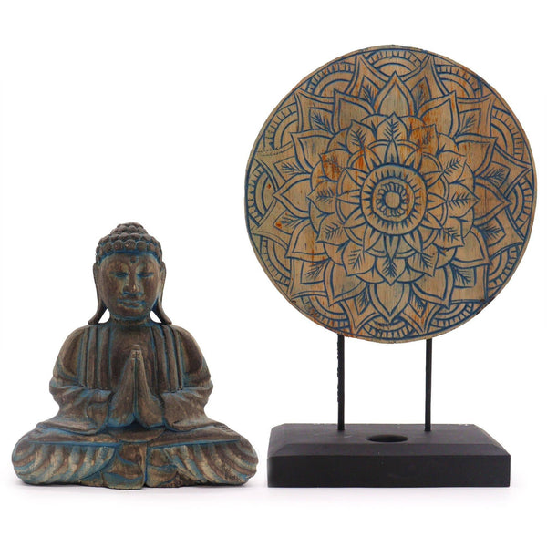 Buddha Feng Shui Set - Flower Mandala - Blue - Home Decor Emporium