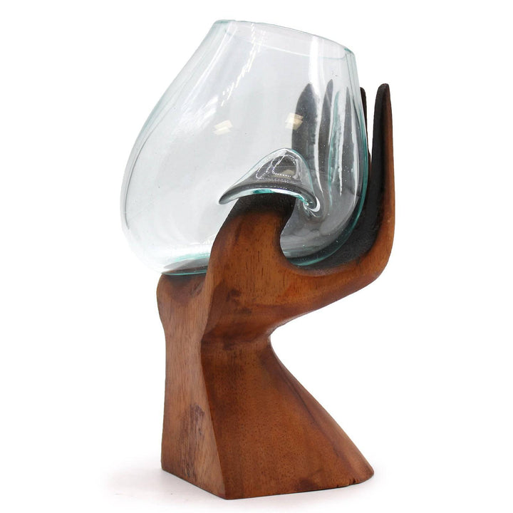 Carved Hand with Molten Glass Bowl - Home Decor Emporium