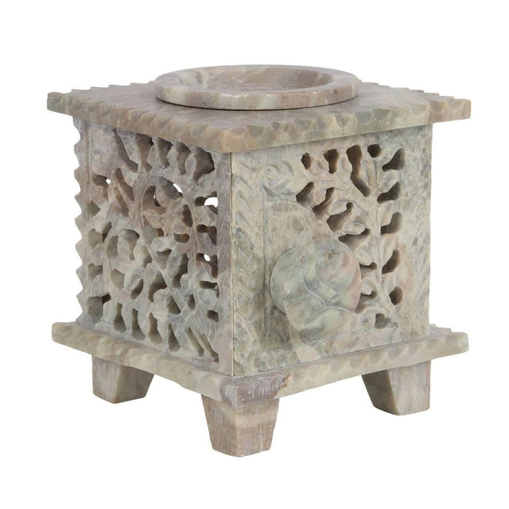 Carved Rose Soapstone Oil Burner - Home Decor Emporium