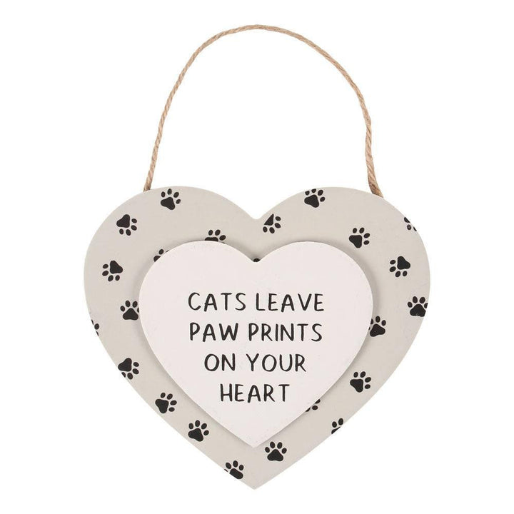 Cats Leave Paw Prints Hanging Heart Sign - Home Decor Emporium