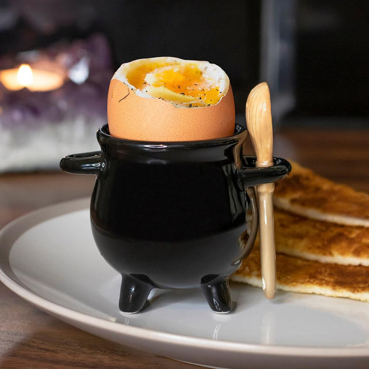 Cauldron Egg Cup with Broom Spoon - Home Decor Emporium