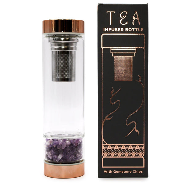 Crystal Glass Tea Infuser Bottle - Rose Gold - Amethyst - Home Decor Emporium