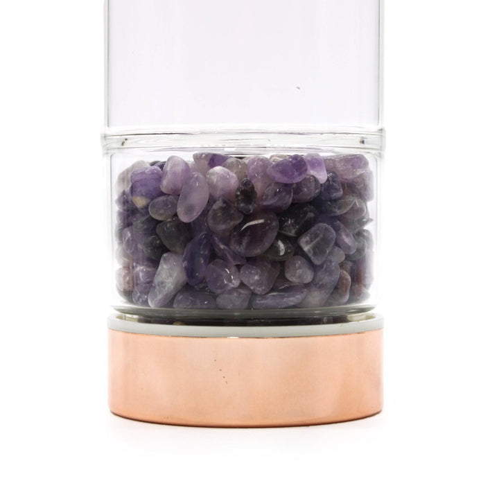 Crystal Glass Tea Infuser Bottle - Rose Gold - Amethyst - Home Decor Emporium