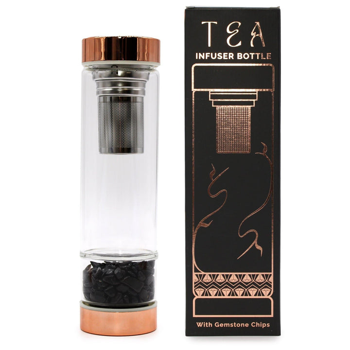 Crystal Glass Tea Infuser Bottle - Rose Gold - Onyx - Home Decor Emporium