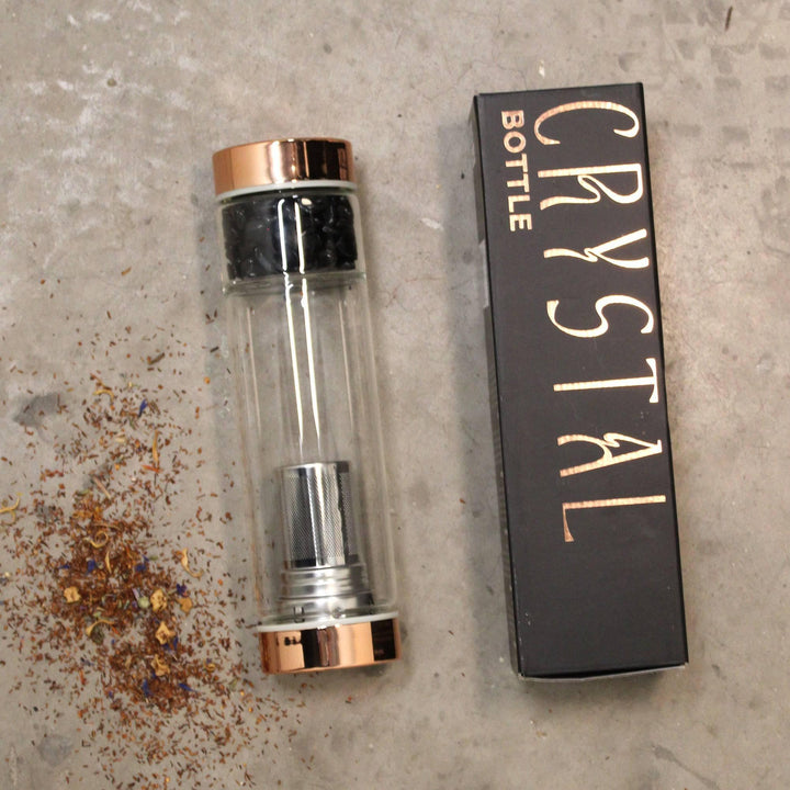 Crystal Glass Tea Infuser Bottle - Rose Gold - Onyx - Home Decor Emporium