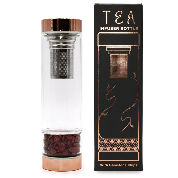 Crystal Glass Tea Infuser Bottle - Rose Gold - Red Jasper - Home Decor Emporium