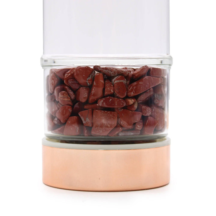 Crystal Glass Tea Infuser Bottle - Rose Gold - Red Jasper - Home Decor Emporium