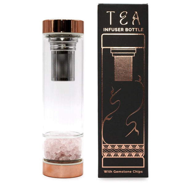 Crystal Glass Tea Infuser Bottle - Rose Gold - Rose Quartz - Home Decor Emporium