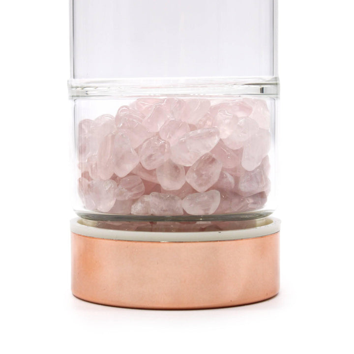 Crystal Glass Tea Infuser Bottle - Rose Gold - Rose Quartz - Home Decor Emporium