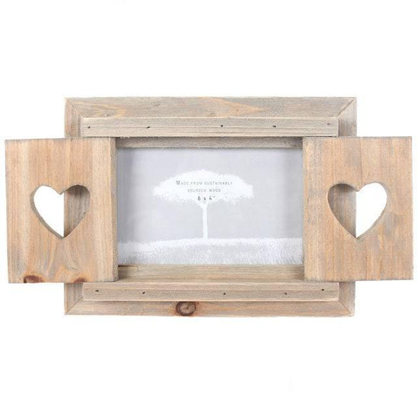 Driftwood Photo Frame With Heart Shutters - Home Decor Emporium