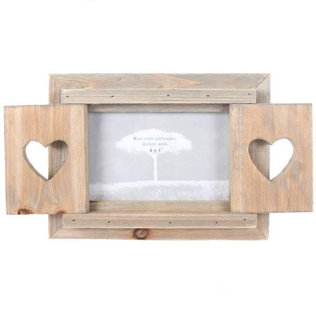 Driftwood Photo Frame With Heart Shutters - Home Decor Emporium