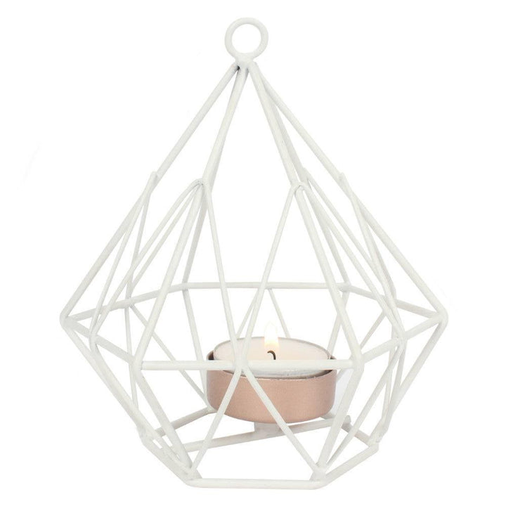 Geometric White Metal Tealight Holder - Home Decor Emporium