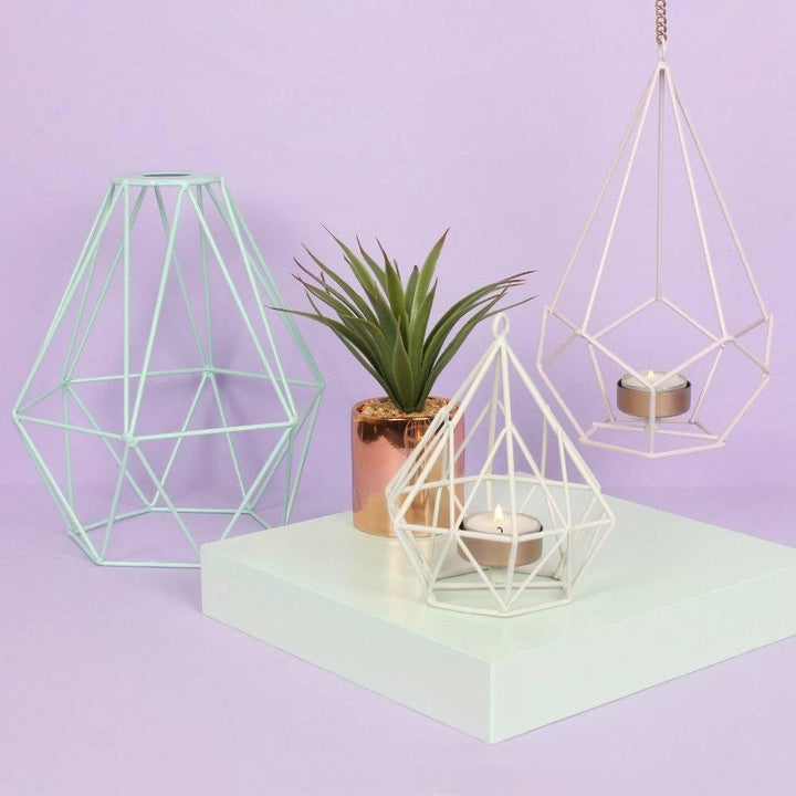 Geometric White Metal Tealight Holder - Home Decor Emporium