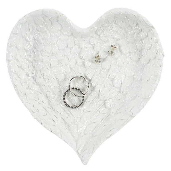 Glitter Heart Shaped Angel Wing Trinket Dish - Home Decor Emporium