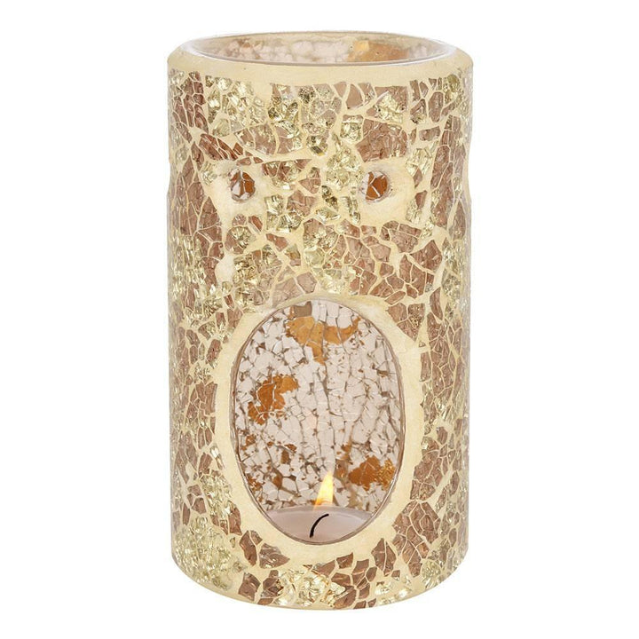 Gold Pillar Crackle Glass Oil Burner - Home Decor Emporium