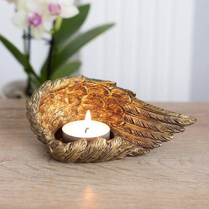 Gold Single Lowered Angel Wing Candle Holder - Home Decor Emporium