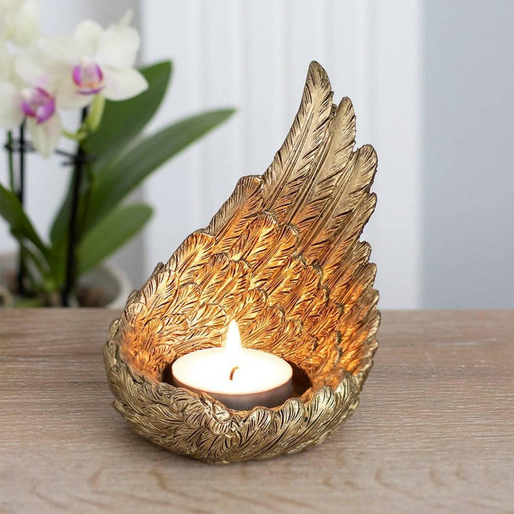 Gold Single Raised Angel Wing Candle Holder - Home Decor Emporium