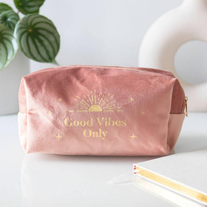 Good Vibes Only Velvet Toiletry Bag - Home Decor Emporium