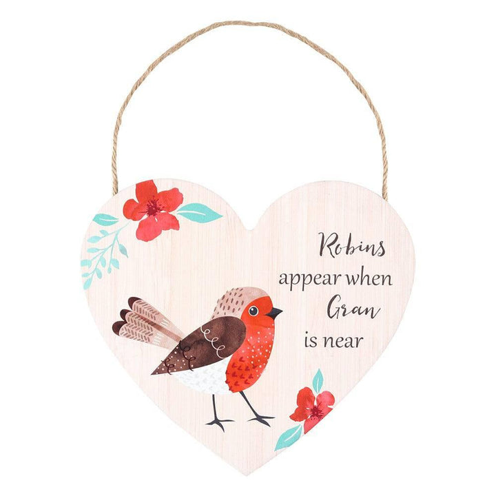 Gran Winter Robin Hanging Heart Sign - Home Decor Emporium