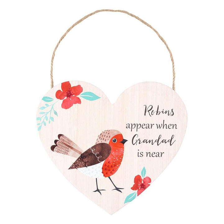 Grandad Winter Robin Hanging Heart Sign - Home Decor Emporium