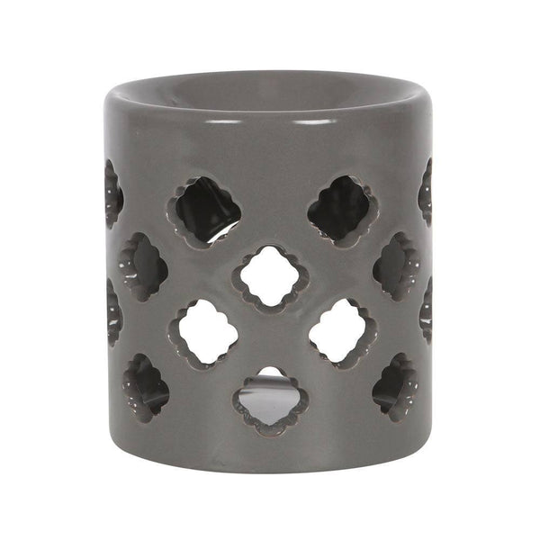 Grey Oil Burner With Lattice Cutouts - Home Decor Emporium