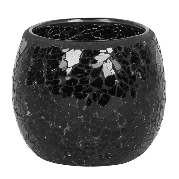 Large Black Crackle Glass Candle Holder - Home Decor Emporium