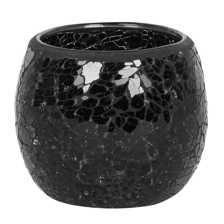 Large Black Crackle Glass Candle Holder - Home Decor Emporium