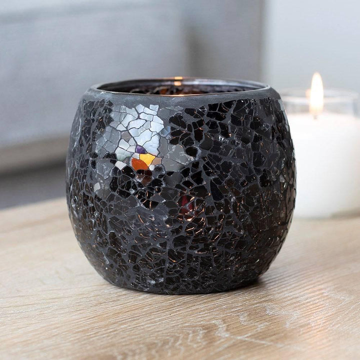 Large Black Crackle Glass Candle Holder - Home Decor Emporium