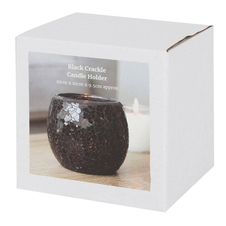 Large Black Crackle Glass Candle Holder - Home Decor Emporium