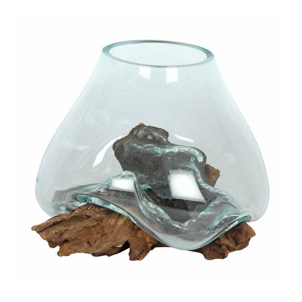 Large Molten Glass on Root Wood Stand - Home Decor Emporium