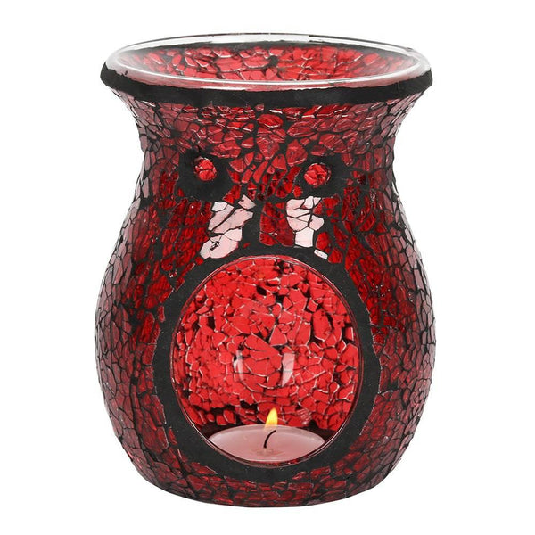 Large Red Crackle Glass Oil Burner - Home Decor Emporium