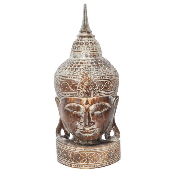 Large Rustic Wooden Buddha Head Ornament - Home Decor Emporium